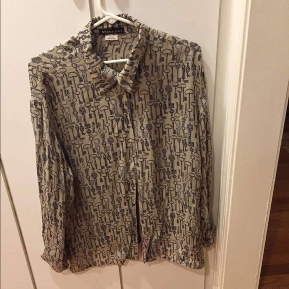 Theo Miles Silk button down blouse - blue on blue pattern